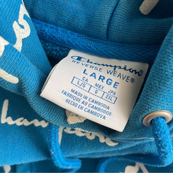 Champion Men's Reverse Weave Pullover Hoodie size Large. all-over logo print - Picture 2 of 7